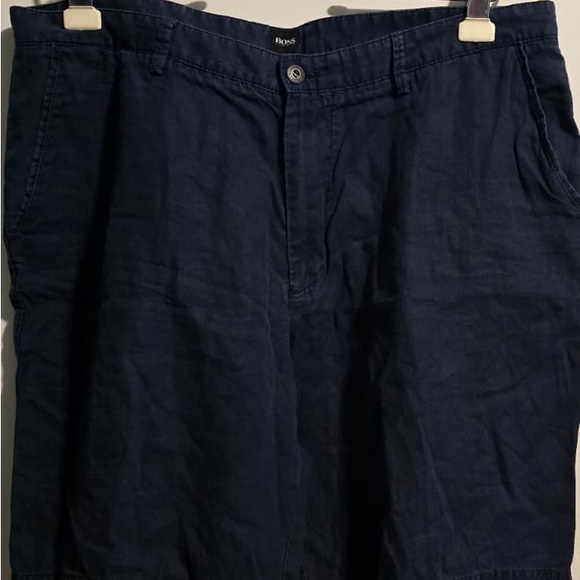 HUGO Dark‎ Blue Flat Front Shorts - Picture 2 of 8